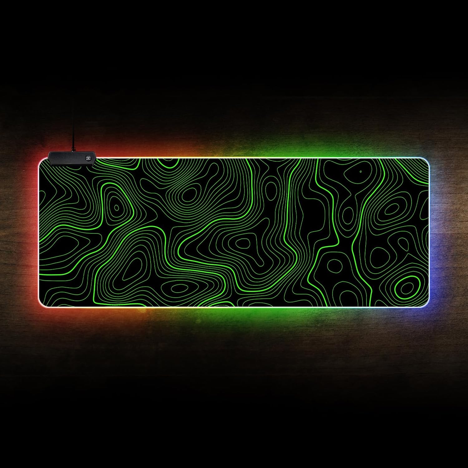 RGB Mouse Pad LED Desk Mat Large Gaming Mousepad Black and Green Line Design, Keyboard Pad XL Mouse Mat for Home and Office - Image 6