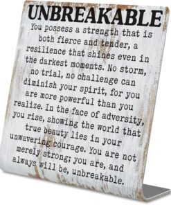 Unbreakable Inspirational Desk Sign Resilience & Strength Quote Decor, Rustic Steel Plaque Gift for Women, Survivors, Therapists, Friends, or Coworkers ?C Mental Health Empowerment Sign XLK516
