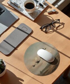 Alternative view of Vintage Flying Duck Round Mouse Pad for Desk 7.9x7.9, Rustic Farmhouse Landscape Decor, Retro Country Mallard Duck Mousepad for Work Computers Laptop Home Office Dorm Desk Accessories