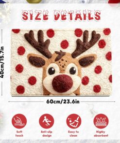 Alternative view of OFDNE Chirstmas Door Mat Cute Reindeer Welcome Doormat 24 * 16 Inch Xmas Welcome Mats Rug for Front Beige Winter Holiday Mat with Polka Dots Designs for Indoor Outdoor Home Parte Decorations
