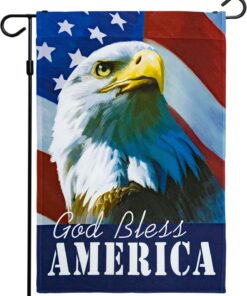 G128 - American Flag with Eagle God Bless America Patriotic Garden Flag, Rustic Holiday Seasonal Outdoor Flag 12" x 18”