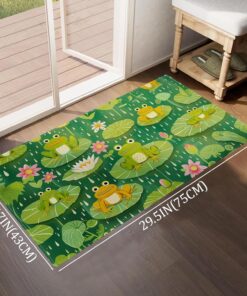 Alternative view of VODRM Cute Frog Indoor Door Mat,Rustic Plant Leaves Floor Doormat,17x29.5in,Non Woven Non Slip Rubber Backing Botanical Aesthetic Rug for Porch Insider,Bedroom,Kitchen,Doormats Gifts,Rv Camper Decor