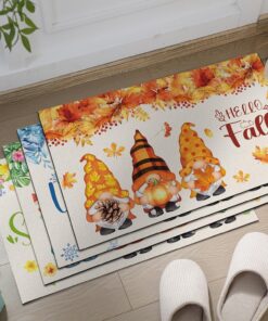 Alternative view of Tinideya 4 Pcs Seasonal Door Mats Gnome 24 x 16 Inch Interchangeable Spring Summer Fall Winter Welcome Doormats Non Slip Washable Indoor Outdoor Rug for Entry Decor
