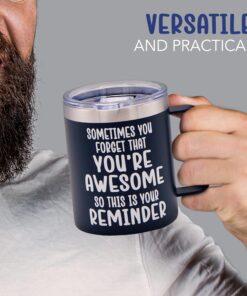 Alternative view of 4E's Novelty Coffee Mug Sometimes You Forget You’re Awesome, 14 oz - Stays Hot for 3 Hrs, Steel Blue with Lid, Gift for Men Him Dad, Inspirational Birthday Coffee Mug for Guy, Boyfriend