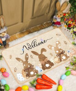 Zhanmai Welcome Mats Door Mat Indoor Entrance Cute Decorative Outdoor Doormats Non Slip Outside Door Mats for Front Door Spring Rugs, 16" x 28"(Rabbit)