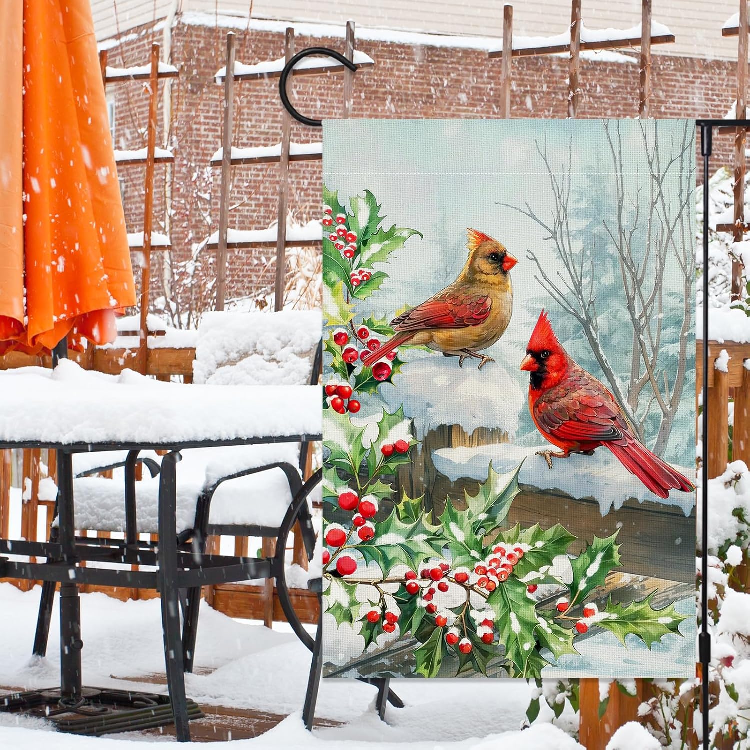 2 Pack Winter Cardinal Bird Garden Flags 12x18 Inch Double Sided Trees Snow Christmas Yard Flag Burlap Red Birds Welcome Garden Flag for Outdoor Yard Party Home Christmas Decoration - Image 5