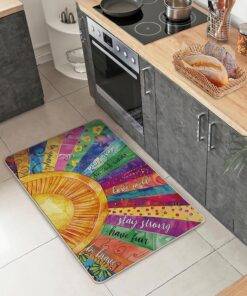 Alternative view of Livcoz Boho Rainbow Sun Sunshine Welcome Front Door Mat, Inspirational Decorative Doormat Non-Slip Floor Entryway Rug, Motivational Floral Low Profile Indoor Outdoor Home Kitchen Decor 17x29 Inches