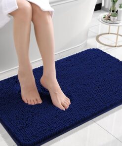 OLANLY Bathroom Rugs 24x16, Extra Soft Absorbent Chenille Bath Rugs, Rubber Backing Quick Dry, Machine Washable Bath Mats for Bathroom Floor, Tub and Shower, Home Decor Accessories, Navy