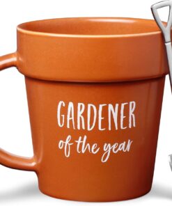 VELENTI Gardener Coffee Mug Gift - Funny Plant Pot Mug with Shovel Spoon - Cool Coffee Mugs for Men, Women - Mug for Gardeners, Dad Birthday Gifts, Cute Mom Christmas Gifts (Gardener Coffee Mug)