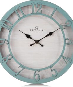 Lafocuse 12 Inch Silent Teal Wall Clocks Battery Operated, Farmhouse Wall Clock for Kitchen Living Room, Rustic Home Décor