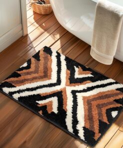 Tyrot Black Boho Small Bathroom Rugs Non Slip Washable Western Aztec Bath Mats Rugs for Bathroom Floor Fluffy Plush Soft Absorbent Farmhouse Carpet for Shower, 18x24 inch, Brown
