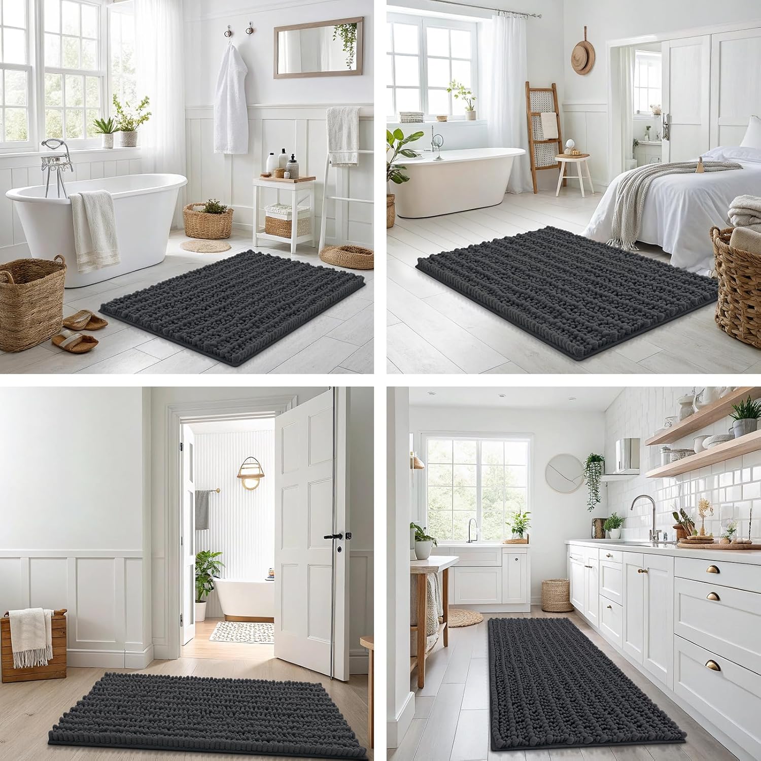 Smiry Bathroom Rugs Mat 24x16, Extra Soft Absorbent Chenille Bath Rugs, Non Slip Rubber Backing Machine Washable Quick Dry Bath Mats for Bathroom Floor, Tub, Shower, Home Decor Accessories, Dark Grey - Image 7