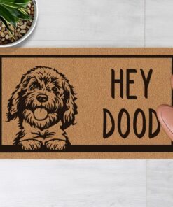 LuckyChu Welcome Door Mat Hey Dood Golden Doodle Dog Outdoor Indoor Entrance, Low-Profile Floor Mats Non Slip Durable Entrance Rugs for Entry, Patio, High Traffic Areas Front Door, 17" x 29.5"
