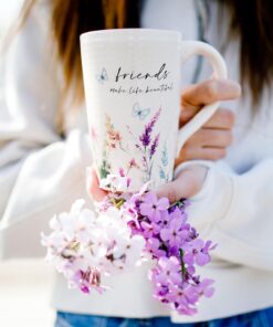 Alternative view of Pavilion Gift Company - Friends-17 ounce Cup, Floral Pattern Coffee Mug, Butterfly Coffee Cup, Spring Summer Kitchen Ideas, Friend Gifts Microwave & Dishwasher Safe, 1 Count, Cream