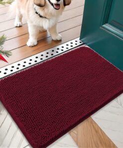 OLANLY Dog Door Mat for Muddy Paws 24x16, Absorbs Moisture and Dirt, Absorbent Non-Slip Washable Doormat, Quick Dry Chenille Mud Mat for Dogs, Entry Indoor Entryway Carpet for Inside Floor, Burgundy