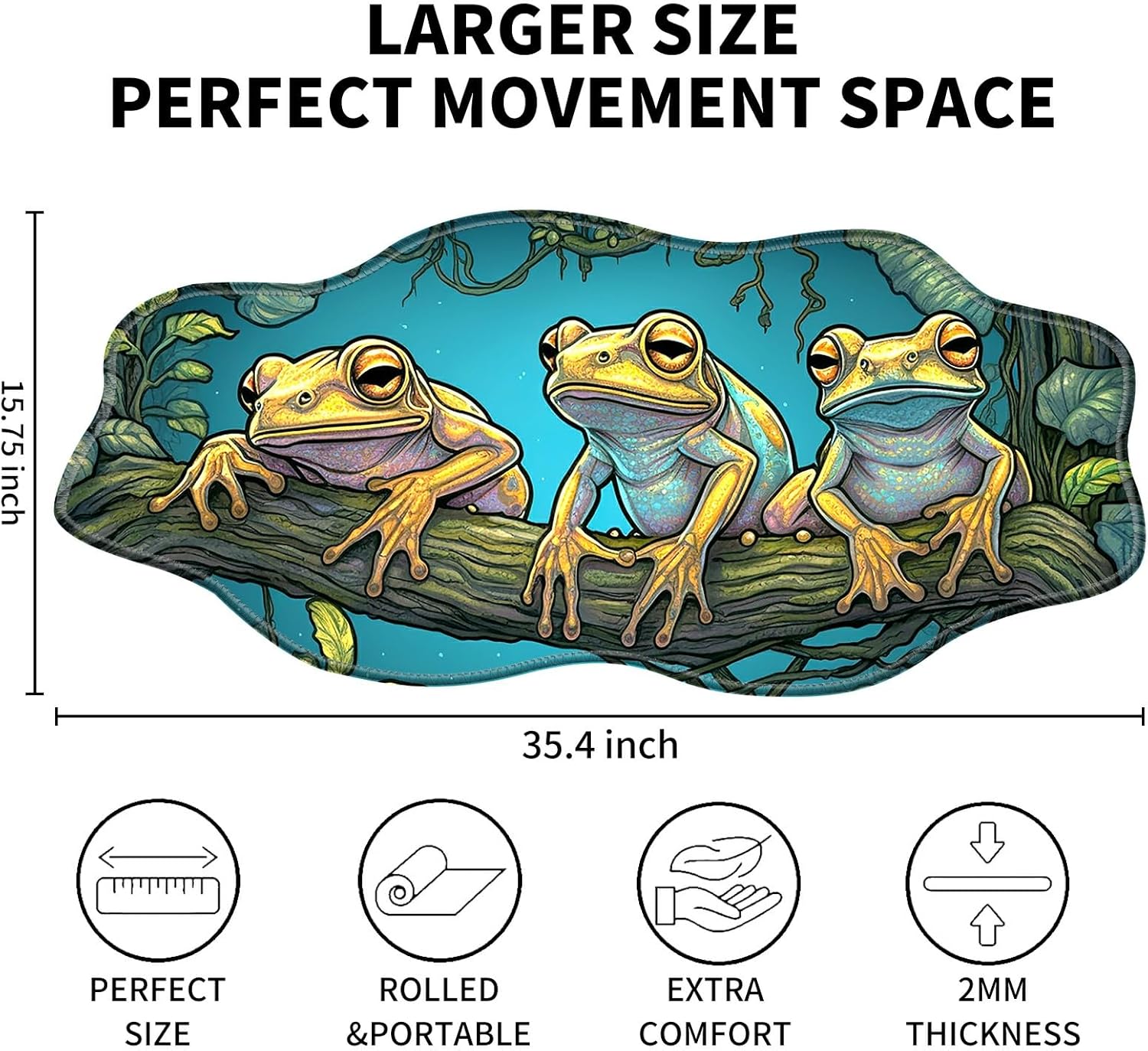 Colorful Frogs Theme 35.4x15.7 Desk Mat Large Mouse Pad for Desk Rubber Base Mousepad with Stitched Edges Big Desk Pad for Work, Game, Office, Home - Image 2