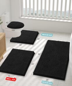 Alternative view of Smiry Luxury Chenille Bathroom Rugs 24x16, Extra Soft and Absorbent Shaggy Bath Mat, Machine Washable, Non-Slip Plush Carpet Runner for Tub, Shower, and Floor, Home Decor Accessories, Black