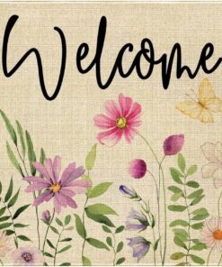 Spring Summer Door Mat,Flower Floral Butterfly Indoor Outdoor Non-Slip Doormat,Entryway Front Porch Farmhouse Spring Welcome Door Mat Colorful for Entrance Decor,30" x 17"