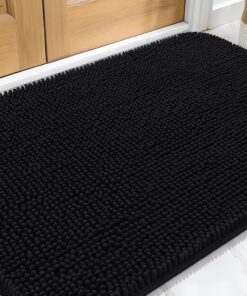 OLANLY Dog Door Mat for Muddy Paws 30x20, Absorbs Moisture and Dirt, Absorbent Non-Slip Washable Doormat, Quick Dry Chenille Mud Mat for Dogs, Entry Indoor Entryway Carpet for Inside Floor, Black