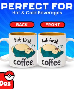 Alternative view of Silver Buffalo Pokemon Snorlax But First Coffee Ceramic Mug, 20 Ounces