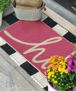 Alternative view of Artoid Mode Pink Hi Spring Doormat, Summer Home Decor Low-Profile Switch Rug Door Mat Floor Mat for Indoor Outdoor 17x29 Inch