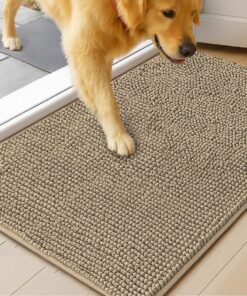 MudGuard Mat? Dog Door Mat for Muddy Paws, Super Absorbent Microfiber, Non-Slip Indoor Mat, Quick Dry Chenille Mud Mat for Dogs & Entryway, Washable, Beige 16" x 24"