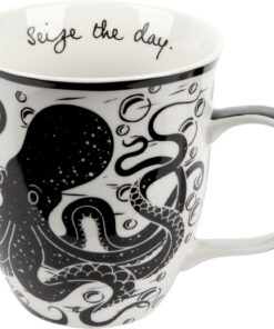 Karma Gifts 16 oz Black and White Boho Mug Octopus - Cute Coffee and Tea Mug - Ceramic Coffee Mugs for Women and Men