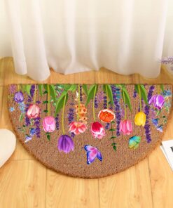 Alternative view of Ceenna Spring Doormat Outdoor Half Round Flowers Butterfly Welcome Doormat Outdoor Spring Coir Mat with Non Slip Backing Tulip Rugs for Front Porch Home Garden Entrance Decor, 16 x 24 Inches