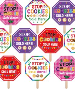 Bucherry 10 Pack Stop Cookies Sold Here Signs 10 x 10?? Stop Here To Buy Cookies Sign with Handheld Stick for Troop Member Booth Outdoor Advertising Supplies Decor
