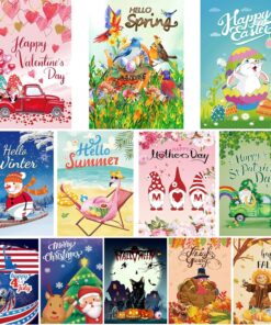 Seasonal Garden Flags Set of 12 Double Sided 12 x 18 Inch Yard Flags, Small Yard Flags for Outside, Christmas Spring Summer Fall Winter Outdoor Flags, Holiday Garden Flags for All Seasons