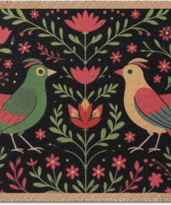 Drydiet 17x30 Inch Coir Coco Door Mat with Anti-Slip TPR Backing Colorful Floral Bird William Morris Inspired Design Vintage Coconut Fiber Outdoor Welcome Mat for Front Door Entryway