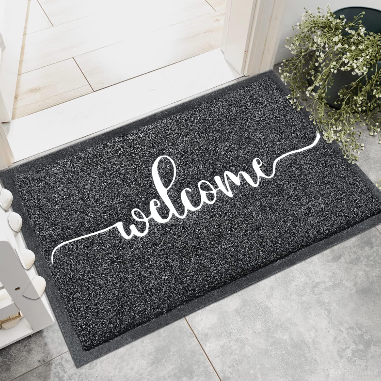 AAZZKANG Large Welcome Mat 36"x24" Non Slip Durable Outdoor Door Mats Quickly Trap Dirt Easy to Clean Indoor Doormat for Front Door,Entrance,High Traffic Areas Black - Image 2