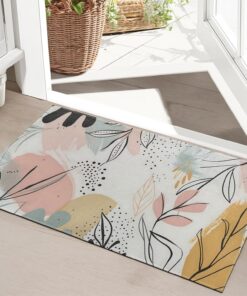 SOAYOH Abstract Leaf Indoor Door Mat, Minimal Pastel Botanical Design Front Doormats, Retro Entryway Area Rug 17x29.5 Inch Soft Non Woven Floor Mats for Porch Kitchen Bathroom Decor Gifts