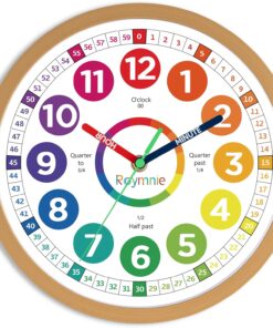 Wall Clock 10 Inch for Kids Learning Easily Kids Teaching Clock Analog Silent Non Ticking Battery Operated Colorful Teaching Time Clock Decorative for Kids Room Kitchen School