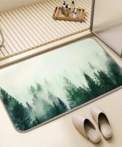 ORTIGIA Misty Forest Bathroom Rug, 16x24 Green Thin Bath Mat Doormat Floor Mat Absorbent Quick Dry Non Slip, Diatomaceous Mud Mats with Rubber Backing for Shower Tub Sink Laundry Kitchen Doorway