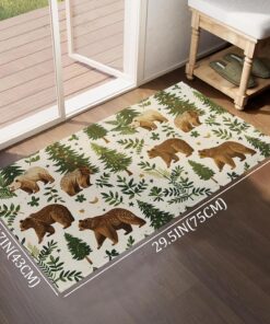 Alternative view of VODRM Bear Indoor Door Mat,Cute Woodland Pine Tree Retro Floor Doormat,17x29.5in,Non Woven Non Slip Rubber Backing Forest Animal Rug for Porch Insider,Bedroom,Kitchen,Doormats Gifts,Rv Camper Decor