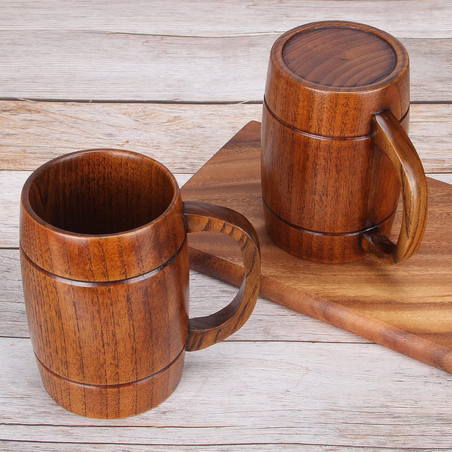 18 oz Large Wooden Beer Mug Gift for Men Women Big Vintage Viking Cup Rustic Cool Wood Stein Tankard Handmade Unique Coffee Man Mugs for Him Male Dad Husband Manly Camping Tea Cup Outdoor Fancy Mug - Image 5