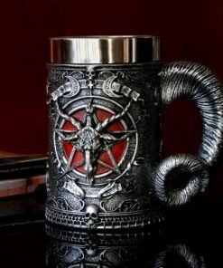 Alternative view of alikiki Medieval Baphomet Head Beer Mug - Sabbatic Goat Pentagram Drinking Tankard 21oz Stainless Steel Wine Coffee Cup Novelty Gothic Father Day Gift Party Decorations