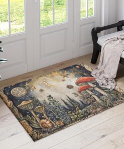 Magic Mushroom Moon Indoor Door Mat, Outdoor Entrance Doormat for Entryway Kitchen Bathroom 17 X 29 Inch