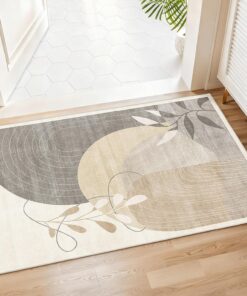 MUJOO 2x3 Washable Rug Small Area Rugs for Entryway Kitchen Bedroom,Boho Non Slip Throw Carpet for Bathroom Entrance Door Mat Mid Century Modern Abstract Botanical Geometric Accent Neutral Beige