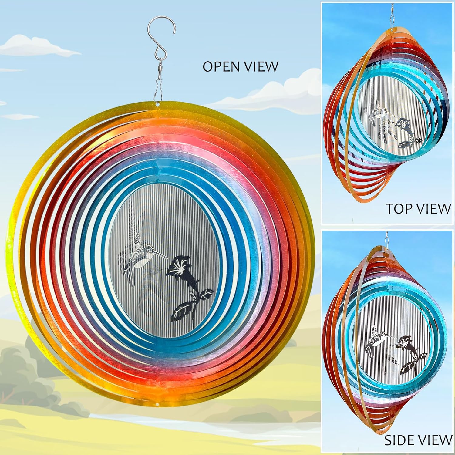Aoedelyart 3D Animations Hummingbird Wind Spinner for Yard and Garden,12In Metal Wind Spinners Hummingbird Gift for Women Mom Grandma Wife,Outdoor Garden Decor Hanging Kinetic Yard Art Wind Sculpture - Image 7