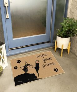 Alternative view of Louise Maelys Wipe Your Paws Welcome Door Mat Non Slip, Funny Spring Summer Black Cat Floor Front Mats, Welcome Doormat for Indoor Outdoor Mats 17 x 29 Inch