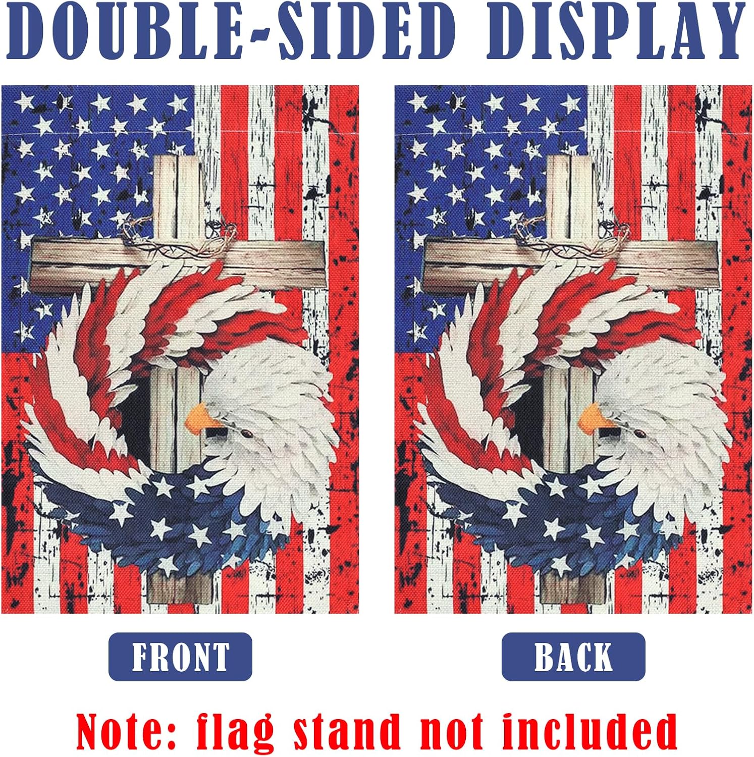2 Pack 4th of July Patriotic Welcome Garden Flag 12 x 18 Inch Double Sided Vertical Burlap Stars and Stripes Eagle Wreath Garden Flag for Memorial Day Independence Day Outdoor Yard Decoration - Image 2
