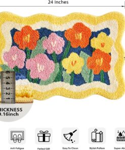 Alternative view of Aldopein Boho Floral Bath Mat 16''W x 24''L Non Slip Washable Cute Colorful Flower Daisy Bathroom Rug Water Absorbent, Vibrant Fluffy Shaggy Microfiber Shower Floor Mat Bath Rug for Bathroom
