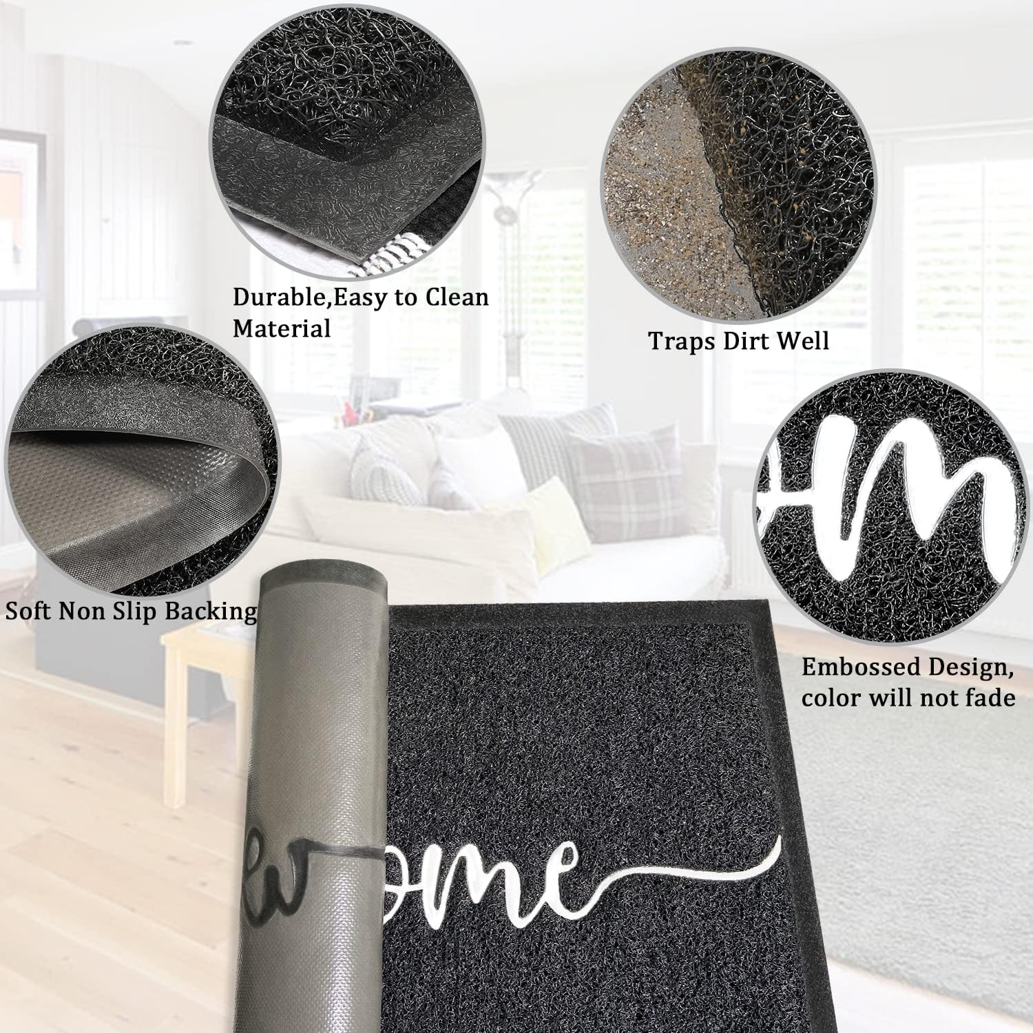 AAZZKANG Large Welcome Mat 36"x24" Non Slip Durable Outdoor Door Mats Quickly Trap Dirt Easy to Clean Indoor Doormat for Front Door,Entrance,High Traffic Areas Black - Image 4