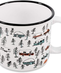 Camco Life is Better at The Campsite Ceramic Coffee Mug - Microwave and Dishwasher Safe - Features Sketched RVs Design - Coffee Cup Holds 14oz. (53383)
