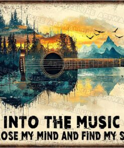 Guitar Retro Metal Poster And Into the Music Art Plaque Guitar Vintage Sign for Man Cave Funny Garage Bar Shed 12x16inch