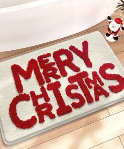OFDNE Chirstmas Door Mat Cute Merry Christmas Welcome Doormat 24 * 16 Inch Xmas Welcome Mats Rug for Front Beige Winter Holiday Mat with Letter Designs for Indoor Outdoor Home Parte Decorations