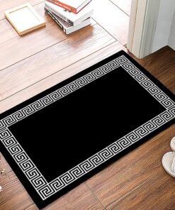 Welcome Rectangular Door Mat Black Greek Key Pattern Geometric Entrance Way Rugs Doormats Soft Non-Slip Washable Bath Rugs Floor Mats for Home Bathroom Kitchen 16x24 Inch