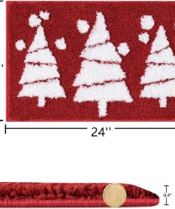 Alternative view of RoomTalks Red Christmas Tree Bath Mat Non Slip Washable, 16x24 Cute Festive Seasonal Winter Snowflake Woodland Pine Tree Xmas Snow Bath Rugs Mat for Bathroom Christmas Decorations